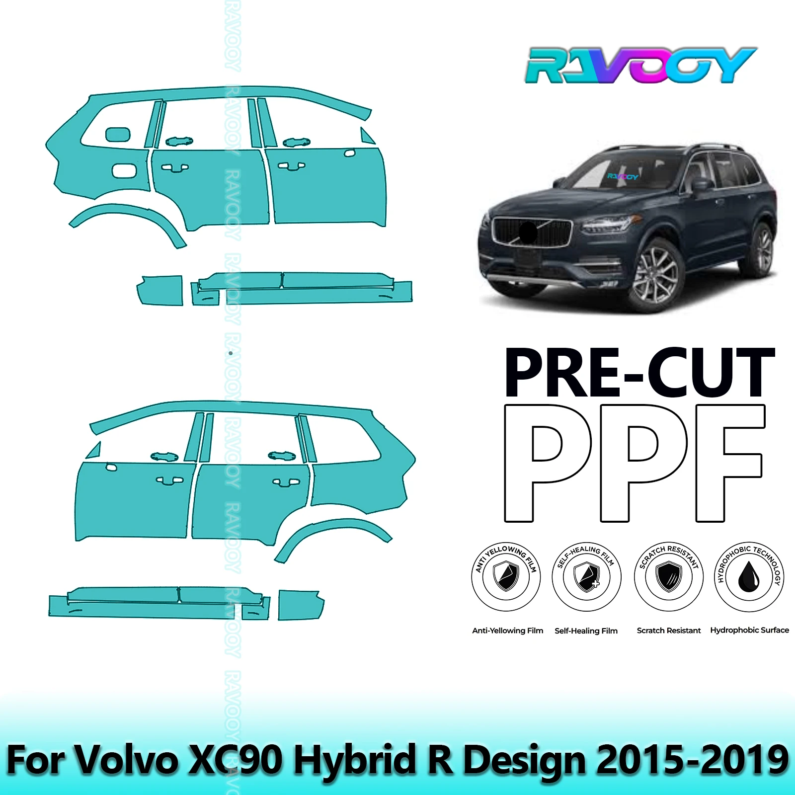 

For Volvo XC90 Hybrid R Design 2015-2019 8.5mil Clear Matte Pre-Cut PPF Door & A/B Pillar Kit TPU Paint Protection Film Set