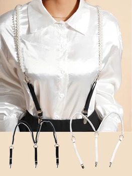 Strass cristal prata garra contas suspensórios para camisa feminina oring ligas de borracha elasticidade cinto pérola cintas para jeans cinta