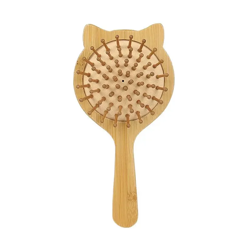 Mini Portable Kids Hairbrush Small Cartoon Cat Air Cushion Comb Bamboo Sandalwood Comb Hair Care Tool