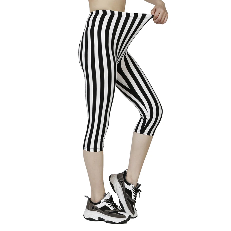 QR24 Women\'s 30/7 Thick Pants with Striped Printed Leggings, High-quality WOMEN\'S Elastic Waist Pants