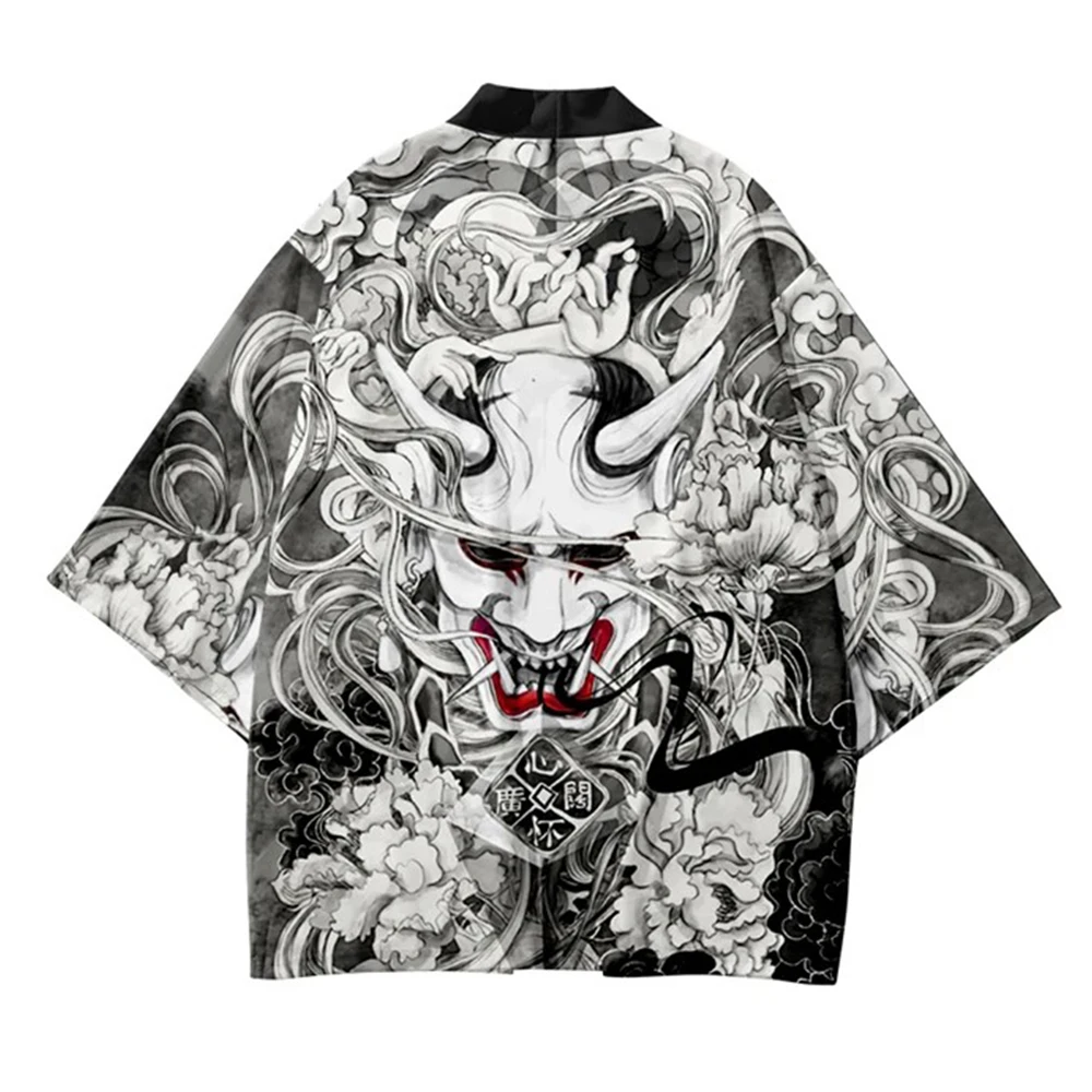 Japanese Demon Samurai Print Kimono Cardigan Traditional Haori Women Men Shirt Japan Anime Cosplay Yukata Streetwear Clothing