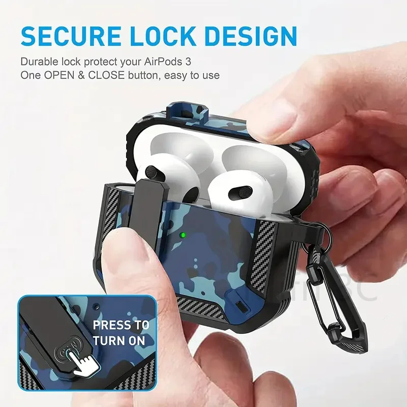 For 2024 New Airpods 4th Generation case security Lock Case camouflage Case for Men airpods charging case for Airpods pro 1 2 3