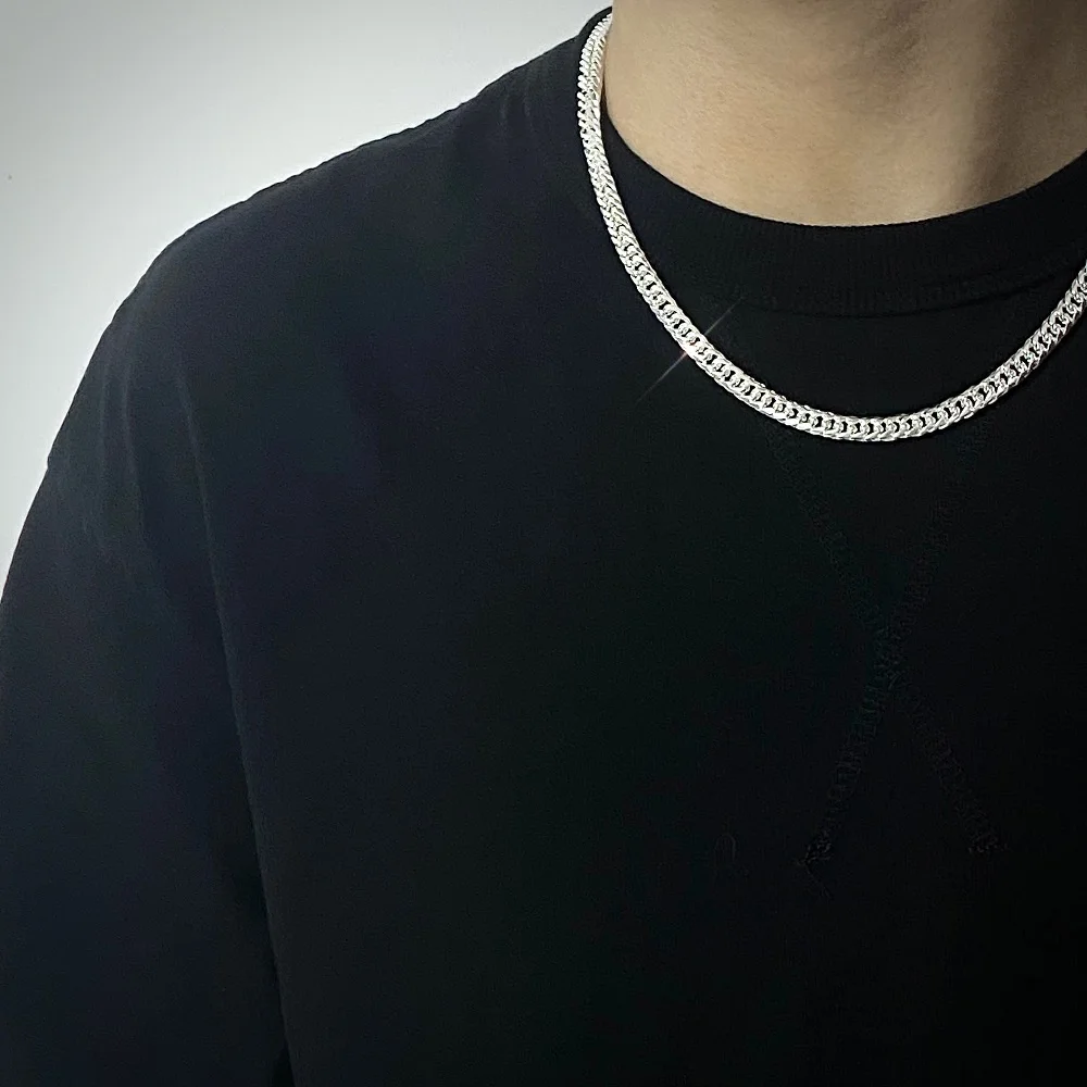 Original korean fashion 925 Sterling Silver 6MM geometry chain Necklace for Men's Woman designer Party Wedding fine Jewelry gift