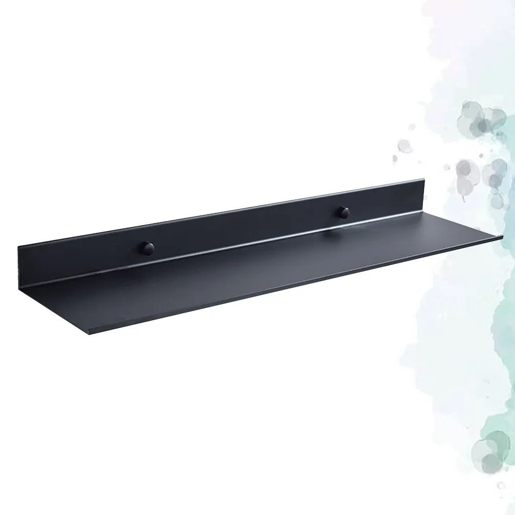 Black Aluminum Wall-Mount Bathroom Shelf – Slim Floating Shower Storage Rack, 50cm Space-Saving Design