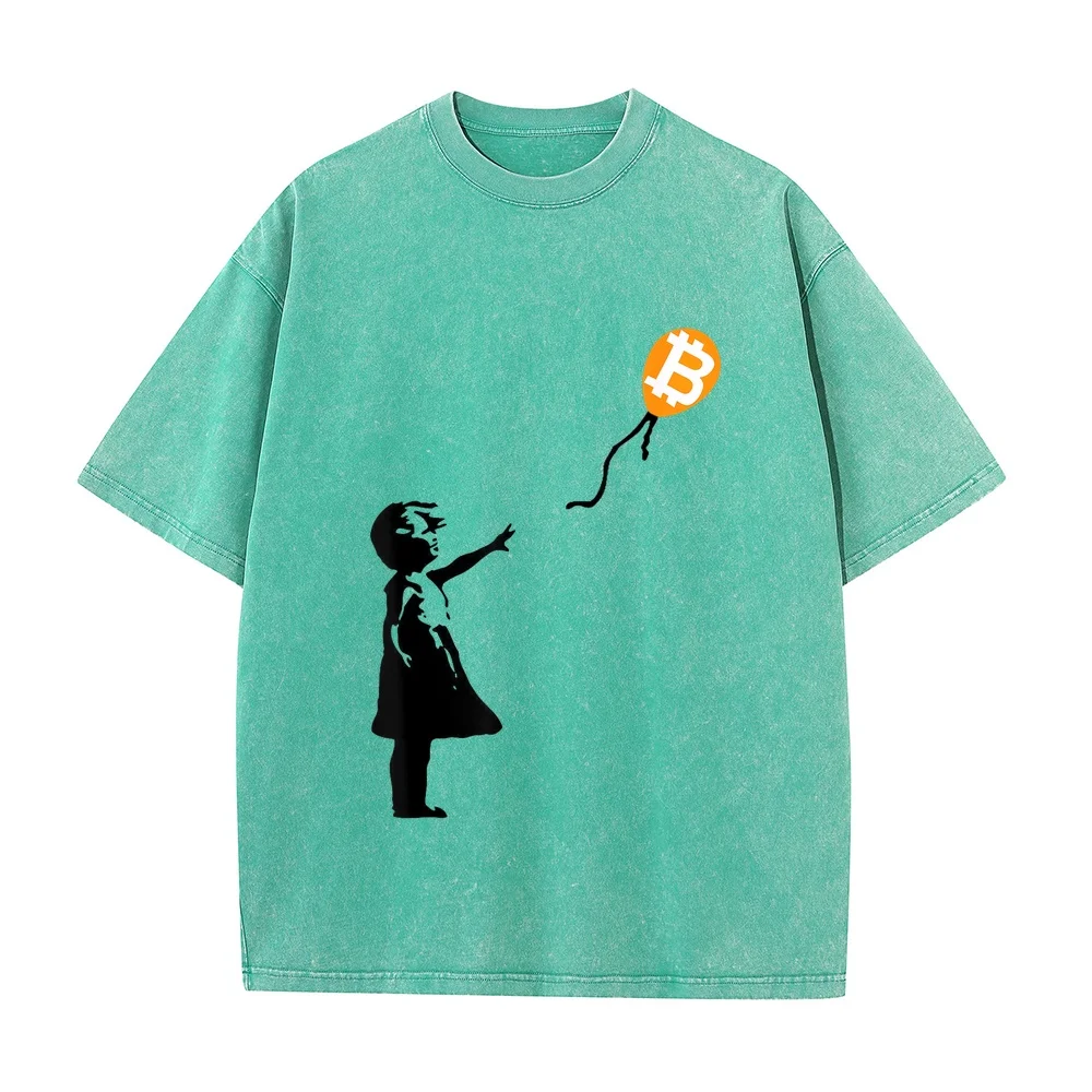 Girl with btc balloon crypto bitcoin for cypherpunks T-Shirt Одежда Y2k Ropa Para Hombre Marcas De Lujo Vintage Printed Tee