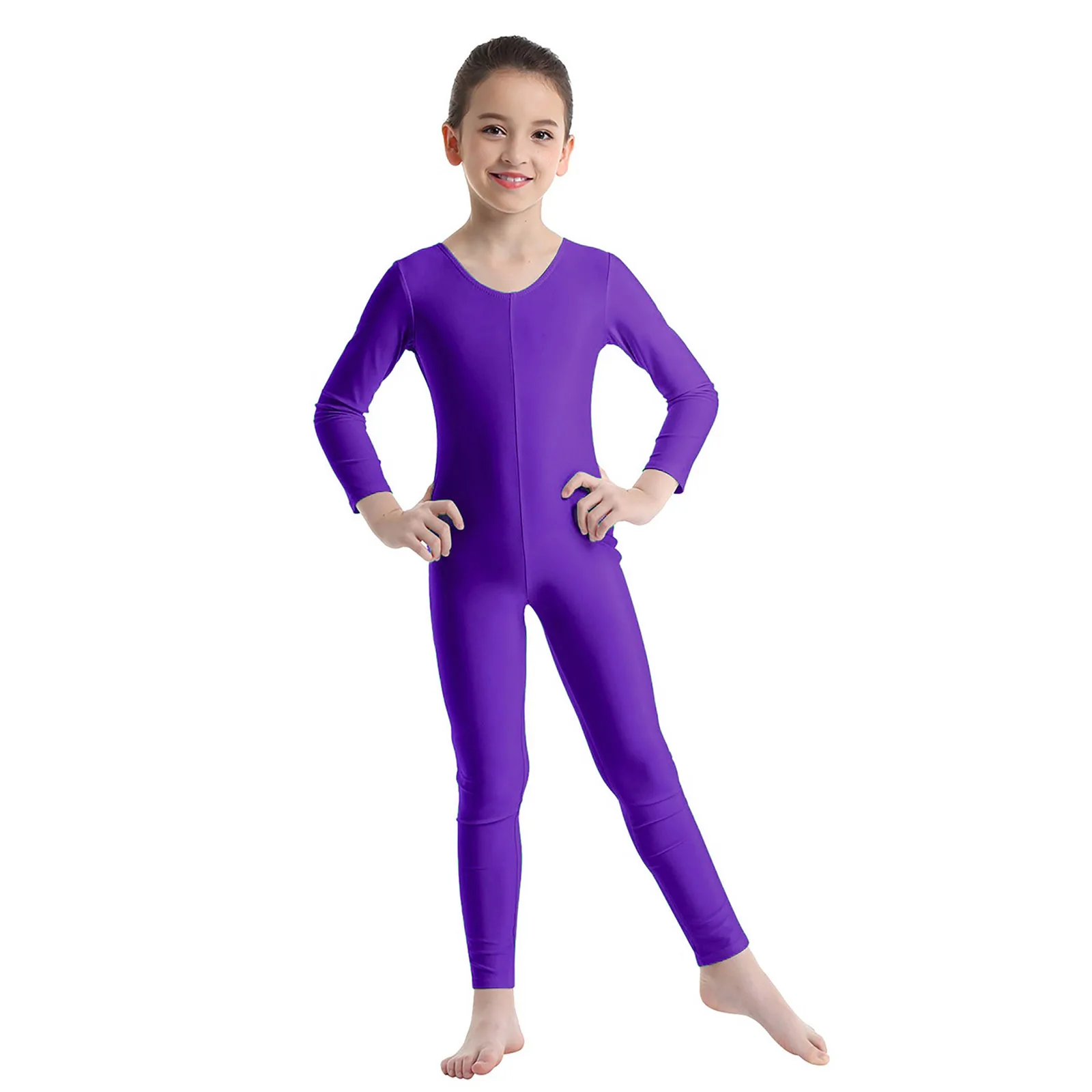 YiZYiF-Unitard de ginástica para meninas, manga comprida, collant corpo inteiro, macacão de dança, bodysuit, dancewear, pele apertada para menina