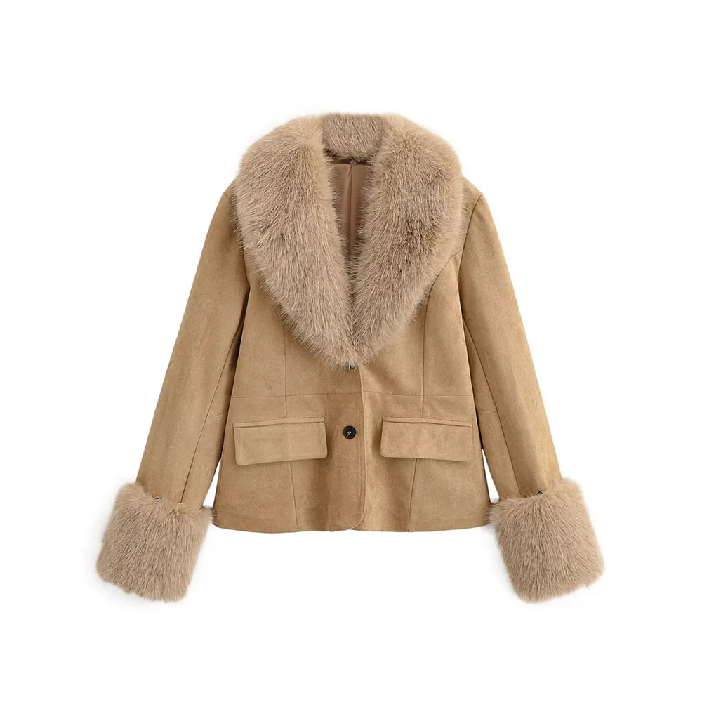 

Autumn and winter new women's fashion detachable fur collar suede suit