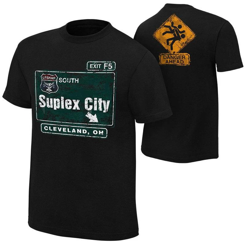 تي شيرت Brock Lesnar _Suplex City Cleveland_ تي شيرت مطبوع على الوجهين للرجال صيفي برقبة دائرية وأكمام قصيرة كاجوال من القطن الخالص