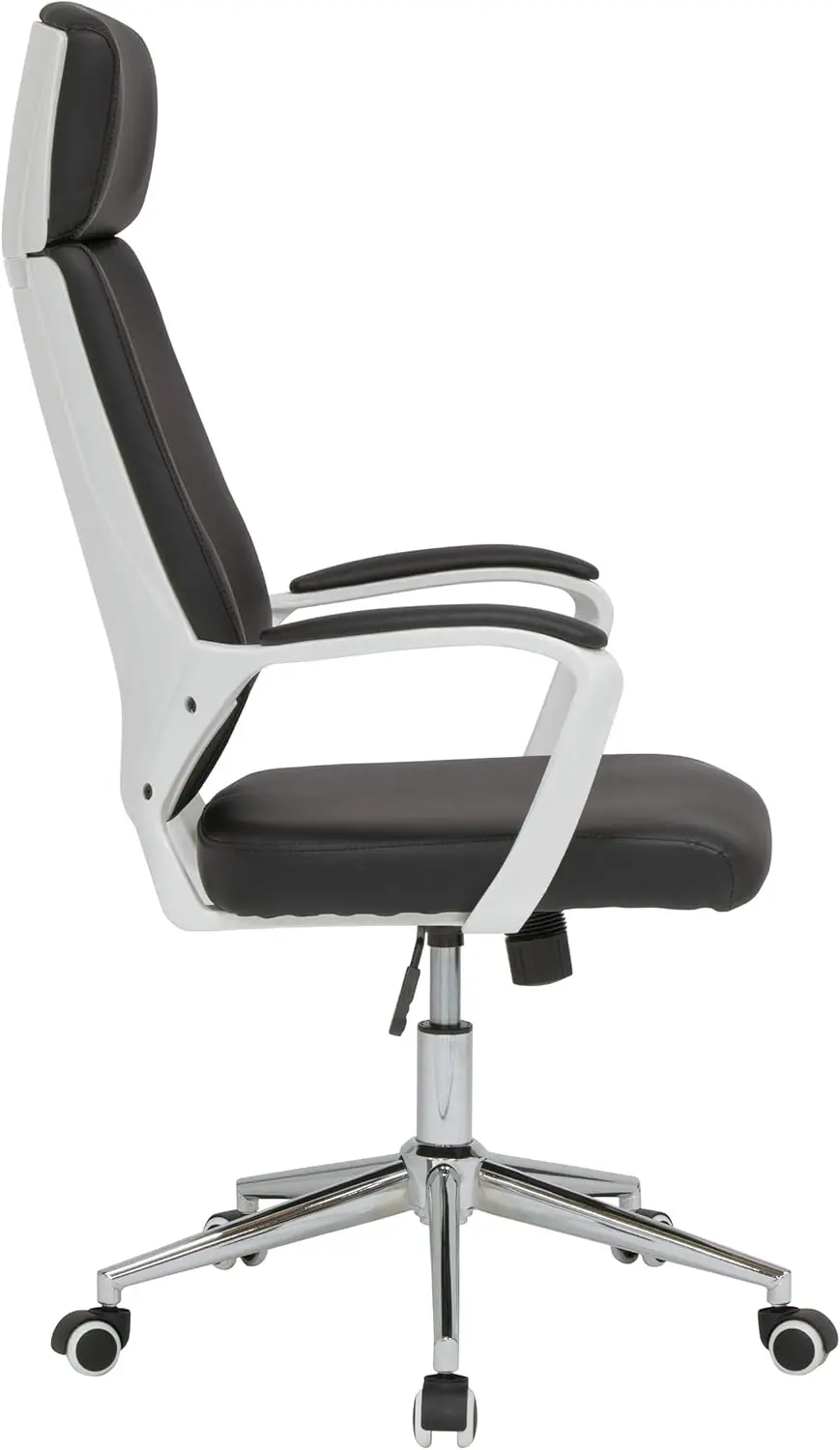 Calico Designs High Back, Height And Tilt Adjustable, Modern Executive Chair With Padded Arms And Chrome Base In White/Black Pu