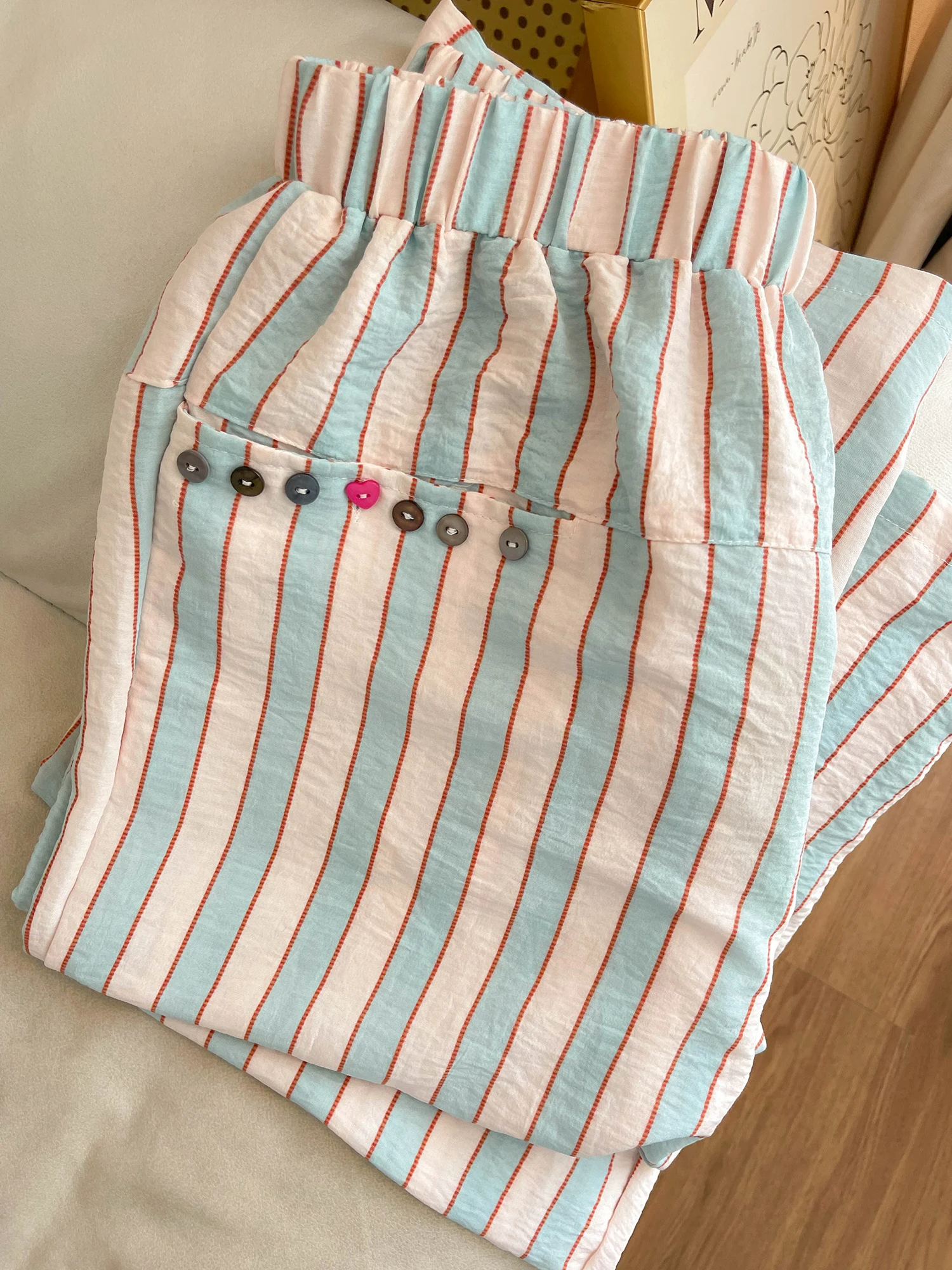 Pantalones de dormir a rayas para Mujer, ropa de dormir informal holgada, transpirable, pantalones largos, fáciles de combinar, Ulzzang, Verano