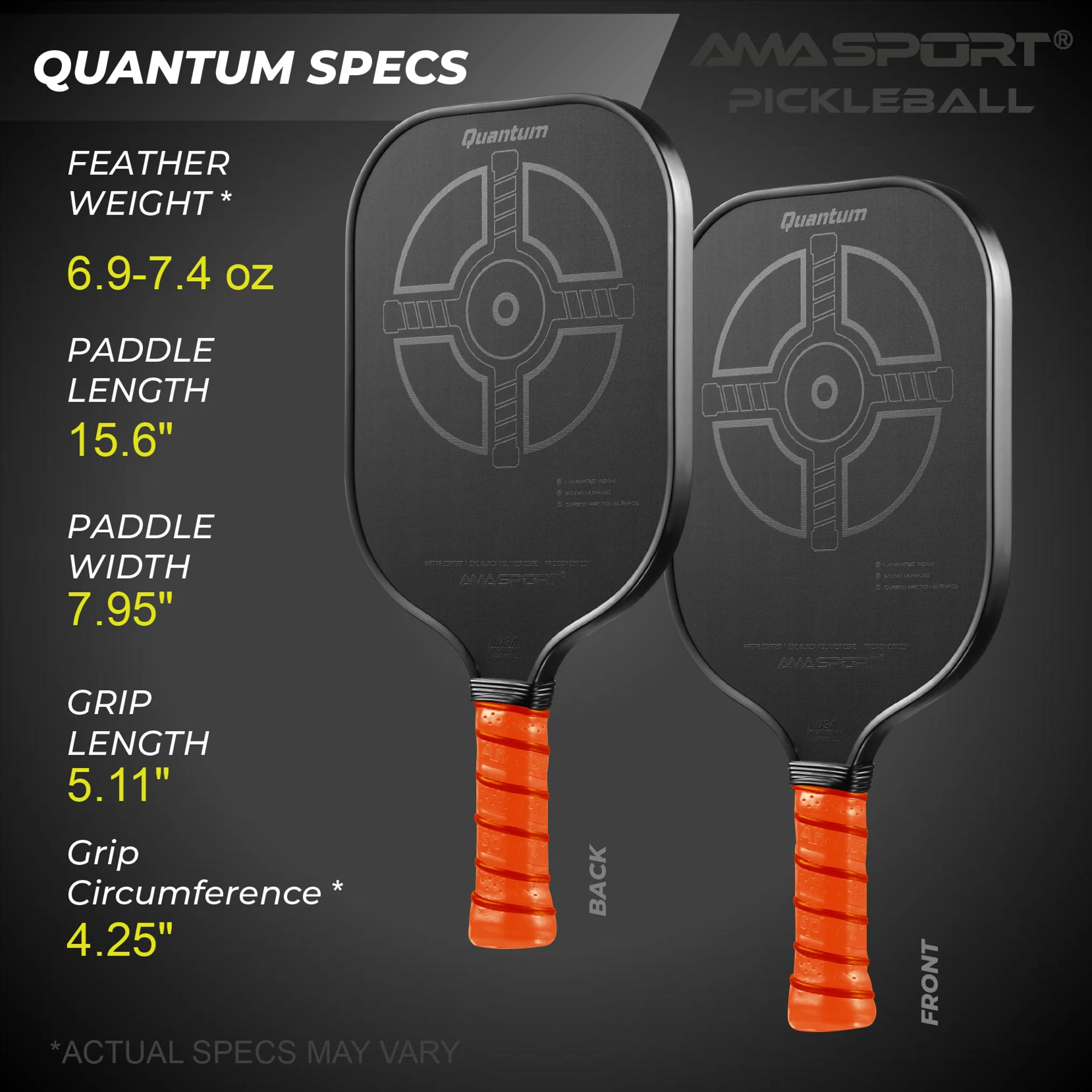 AMA SPORT USAPA ได้รับการอนุมัติ Pickleball Paddles แรงเสียดทานคาร์บอน/3K พื้นผิวคาร์บอน Polymer Honeycomb Core Professional พาเดล