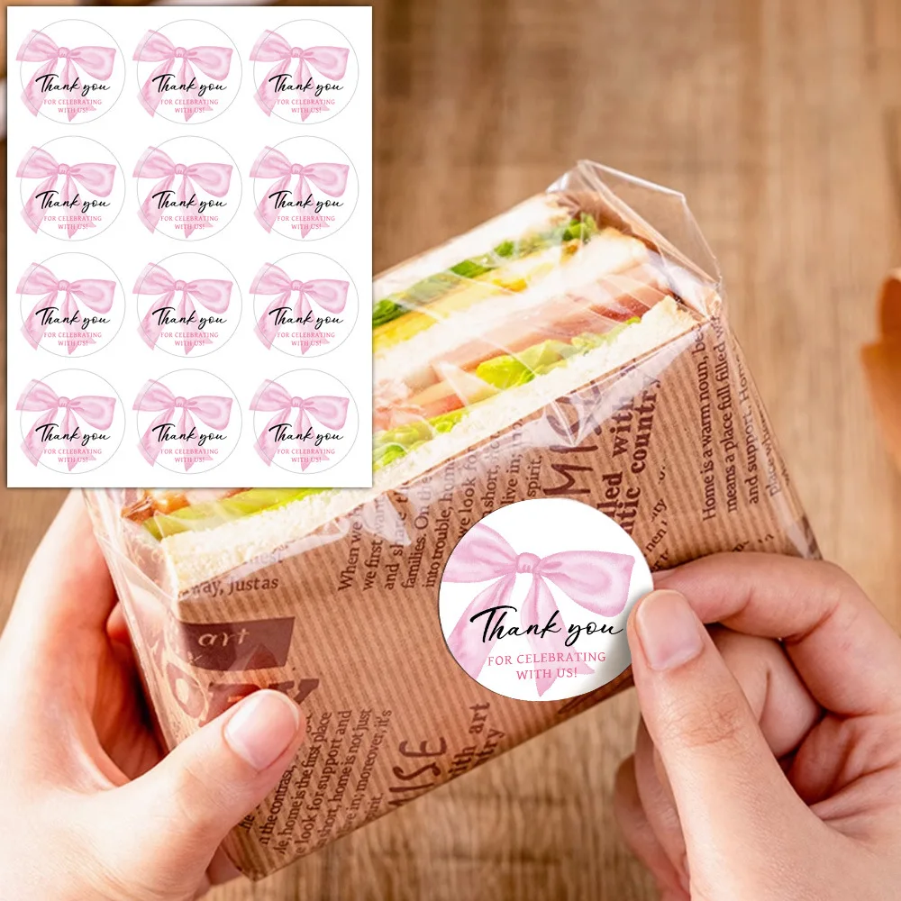 120pcs Strawberry Bow Thank You Round Stickers For Handmade Crafts&Baking Labels,Small Business Events & Party Decor,3.5CM
