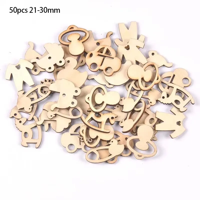 50pcs Mix Baby Pattern Natural Wood Chip Scrapbooking Carft for Home Decoration Diy 21-30mm mt2232