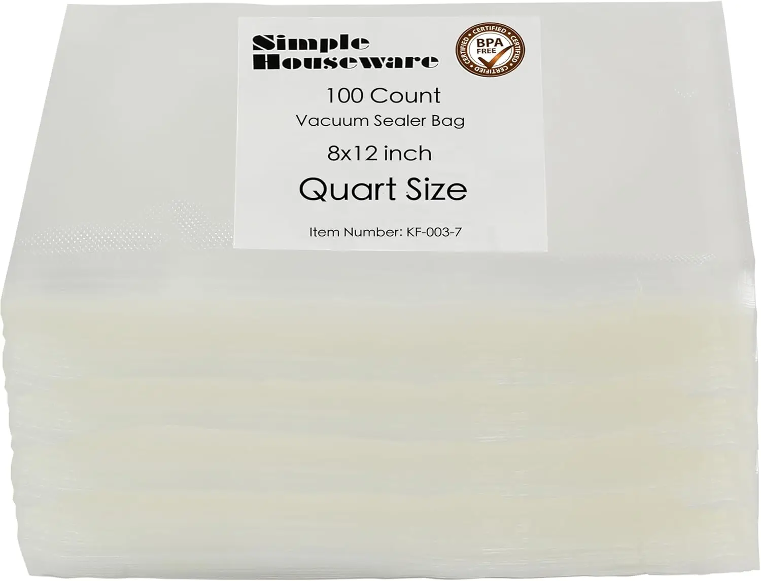 

100 Quart-Size Vacuum Sealer Bags, 8x12 Inch, BPA Free, Precut for Food Storage