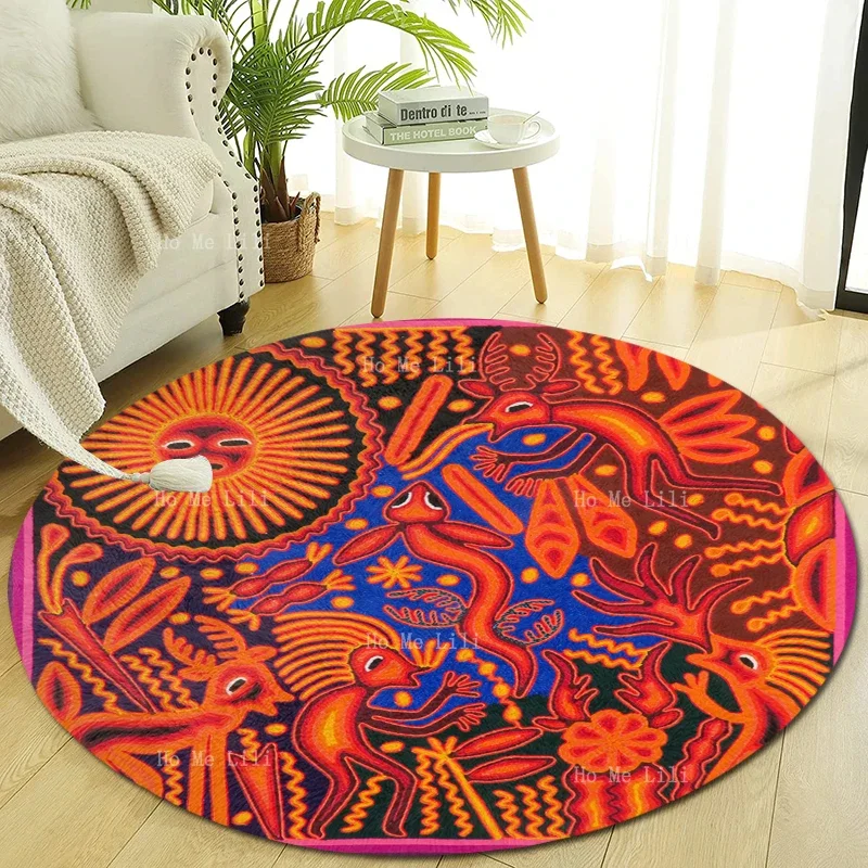 

Colorful Retro Mexican Folk Psychedelic Artwork Round Mat Non Slip Flannel Floor Rugs By Ho Me Lili