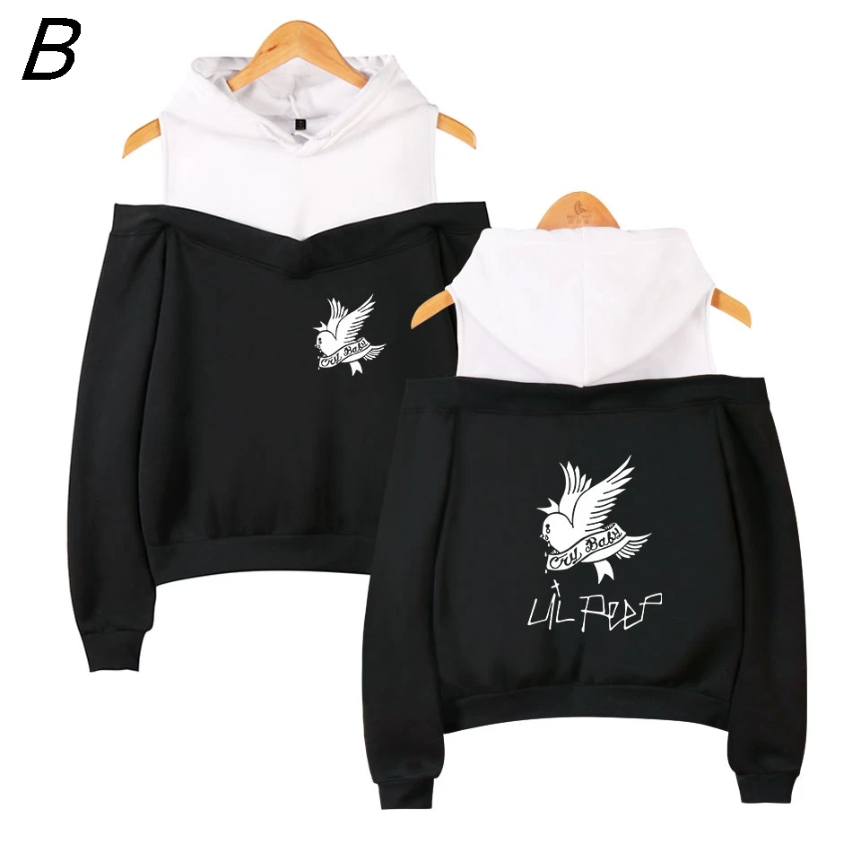 Nueva sudadera con hombros descubiertos de Lil Peep para mujer, sudaderas con capucha Vrouwen Emo Rapper Cry Baby Gedrukt Plus Maten Voor, jerséis informales con capucha