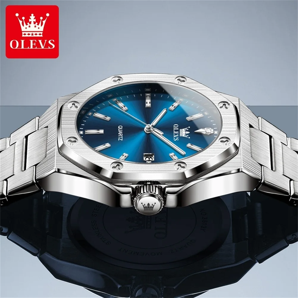 OLEVS 3613 Original Quartz Dress Watch For Men Simple Luxury Date Luminous Hand Clock Waterproof Stainless Steel Strap Man Watch