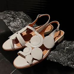 Lenkisen Plus Size Cow Leather Classics Summer Shoes Chunky Heels Slingback Dating Casual Elegant Party Ins Modern Women Sandals