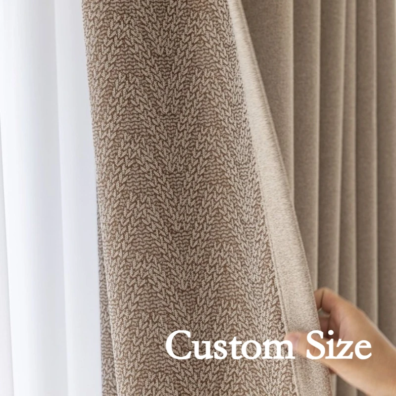 

Custom Size European Chenille Cotton and Linen Full Blackout Sunscreen Cream Style Curtains for Living Dining Room Bedroom