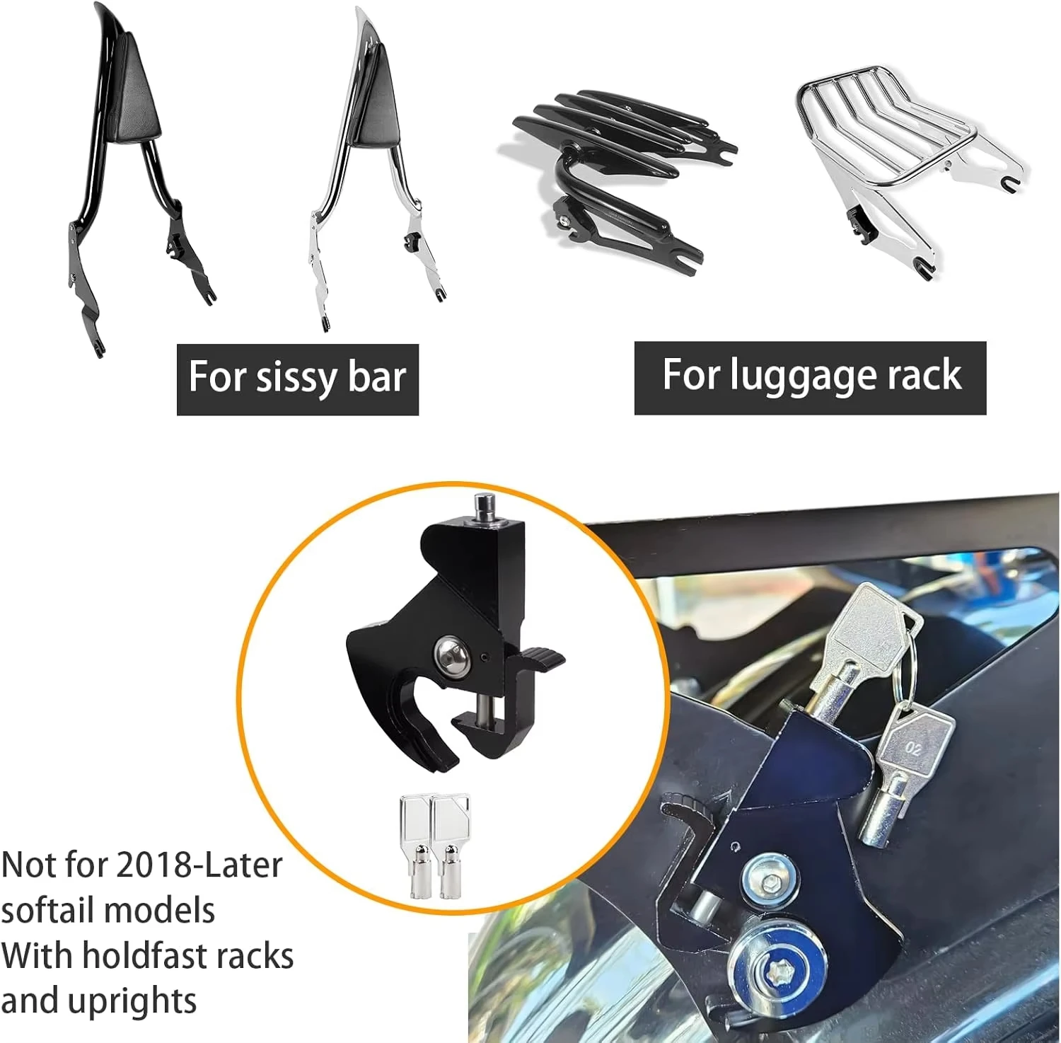 For Harley Touring Softail Sportster Accessories Detachable Motorcycle Backrest Sissy Bar Quick Release Rotary Lock Kit