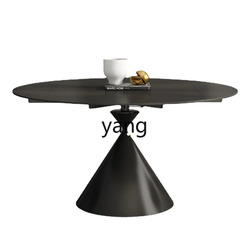 Yjq Black Stone Plate Dining Table Modern Simple Small Apartment Square and round Dual-Use Rotating Retractable round Table