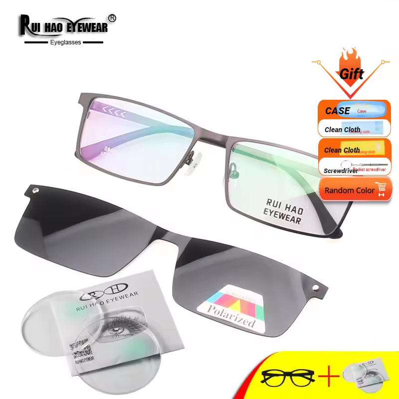 Lunettes de vue Rui Hao pour hommes, avec verres en résine, lunettes de soleil polarisées à clipser, monture de lunettes pour une vision claire