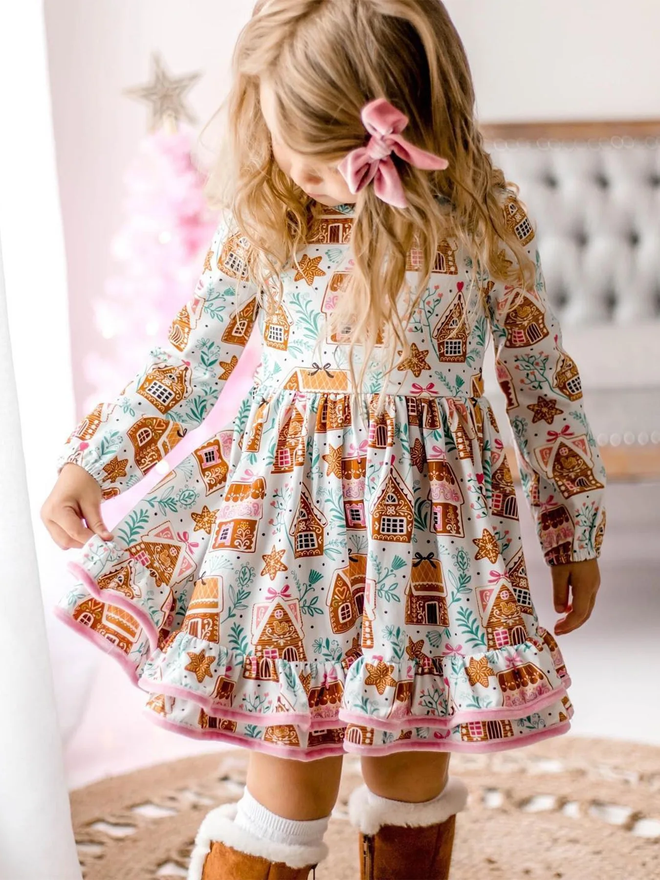 Girls\' Long-sleeved Printed Dress Spring Fall Children\'s Popular Floral Everyday Wear Casual Princess Dress For 3-7 Years Old