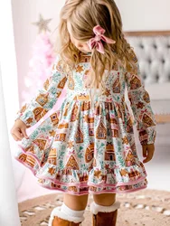 Girls' Long-sleeved Printed Dress Spring Fall Children's Popular Floral Everyday Wear Casual Princess Dress For 3-7 Years Old