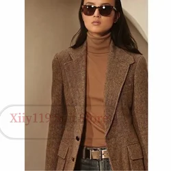 Korean Reviews Many Outer Women's Jacket Herringbone Single Breasted Business Casual Jacket Thick Wool Coat Woman Winter 2023