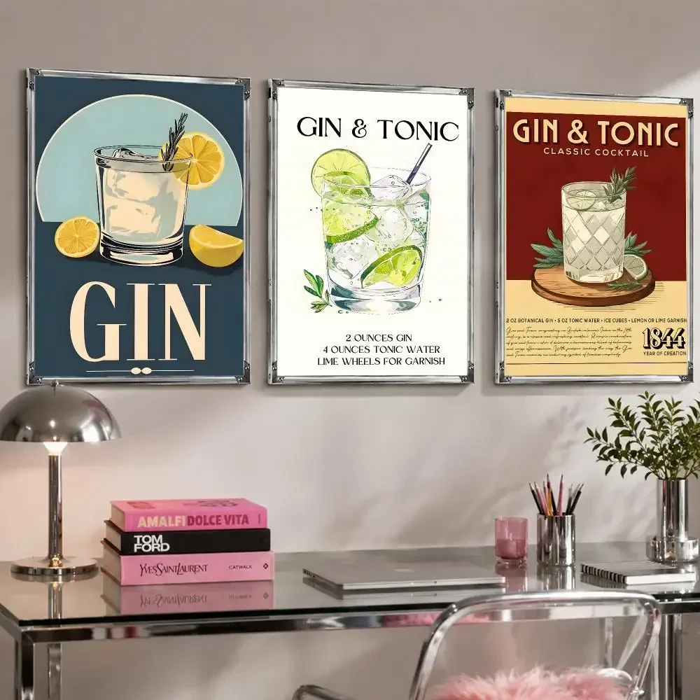 Beverage G-Gin and Tonic Poster Self Adhesive Wall Decor Waterproof Removable for Bedroom Living Room bar Gift