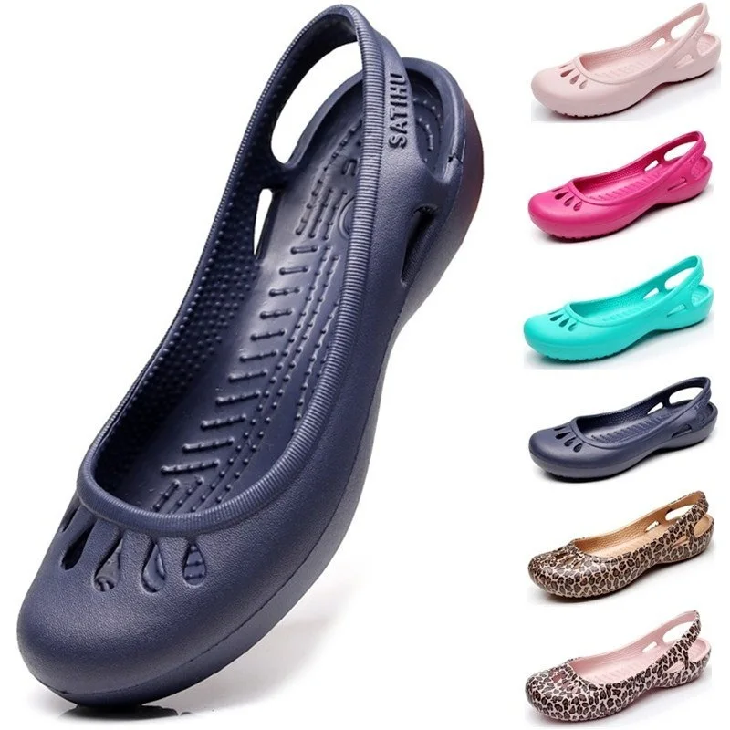 2022 Summer Nurse Shoes Flat-heeled Hole Shoes Baotou Sandals Plastic Sandals Student Beach Shoes Eva Garden Shoes