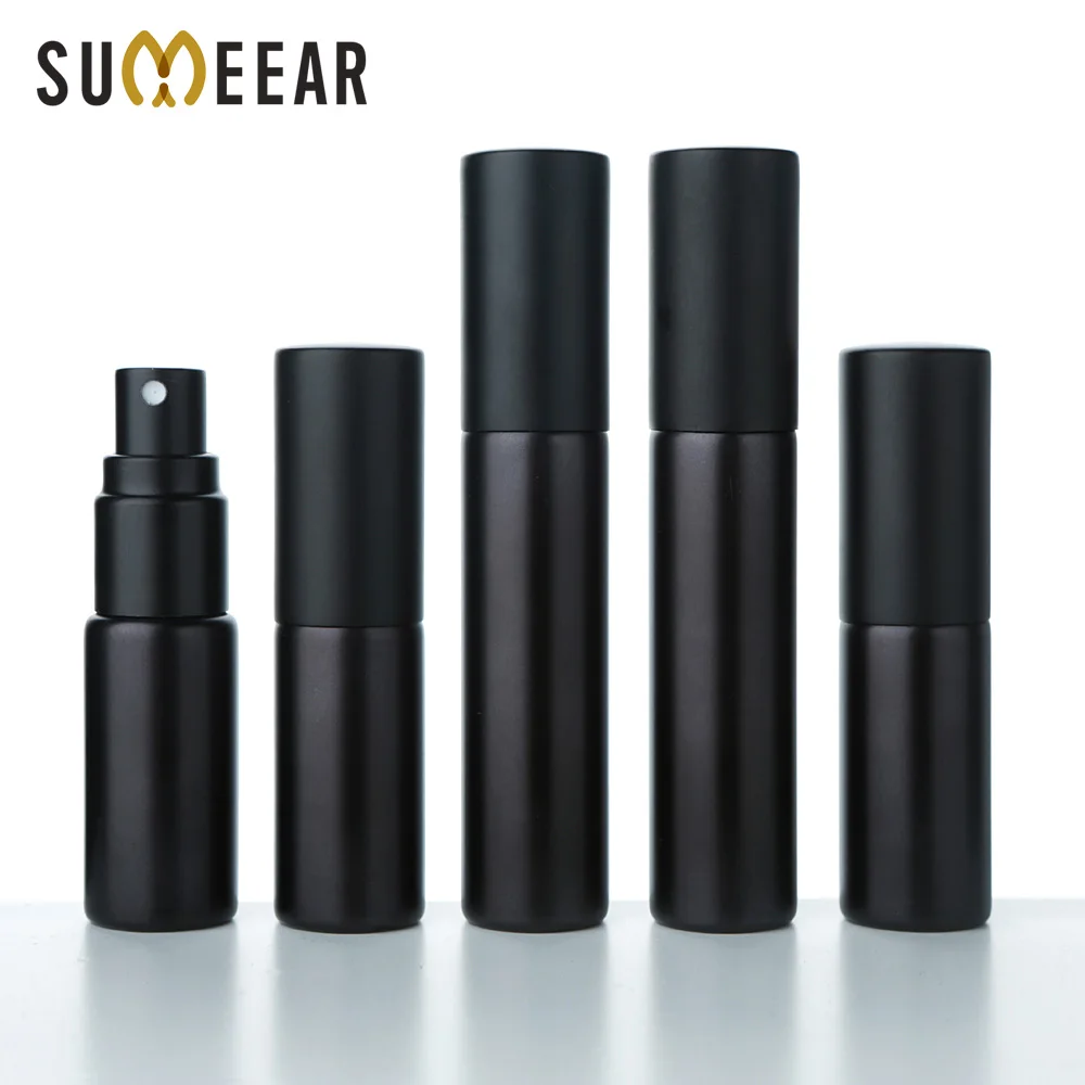 

50/100Pcs 5ml 10ml Matte black spray bottle Atomizer Empty Perfume Sample Bottles Custom LOGO Pay Extra