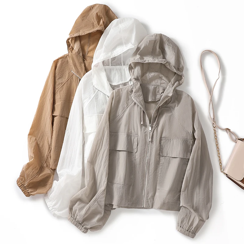 

Женская одежда с капюшоном и защитой от ультрафиолета, дышащая ветровка из ледяного шелка, анти-УФ-защита, верхняя одежда, свободная посадка, длинная...