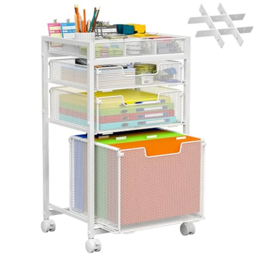 

Rolling File Cart with 3 Storage Drawers, Under Desk Organizer with DIY Divider, Moblie Filing Cabinet on Wheels, Fits A4/Lette