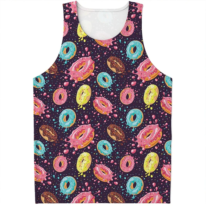 2024 New Fashion Candy Tank Top 3D Printed Doughnut Graphic Sleeveless Tee Shirts Summer Hip Hop Harajuku Streetwear Underwaist