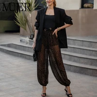 MUJER, pantalones holgados con estampado Animal, pantalones plisados de cintura media para mujer, pantalones de pierna ancha con globos para mujer, pantalones semitransparentes para mujer