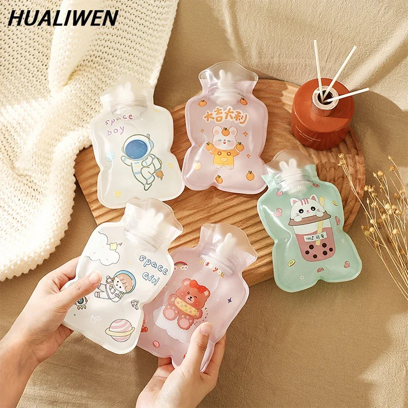 Cartoon Cute Hot Water Bottle Mini Transparent PVC Hot Water Bottle Small Water Injection Handbag Filled  Warmer Handbag