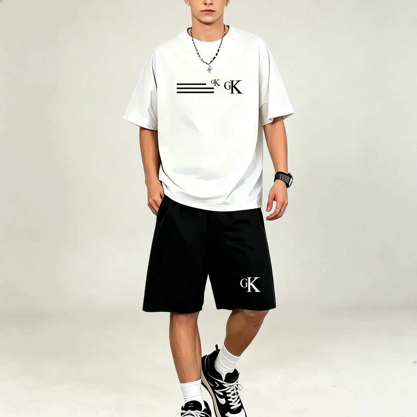 Summer Men TShirts Sets Quick Dry Breathable Light Sportswear Short Sleeve Top Pocket Elastic Shorts Outdoor Cycling Leisure Set