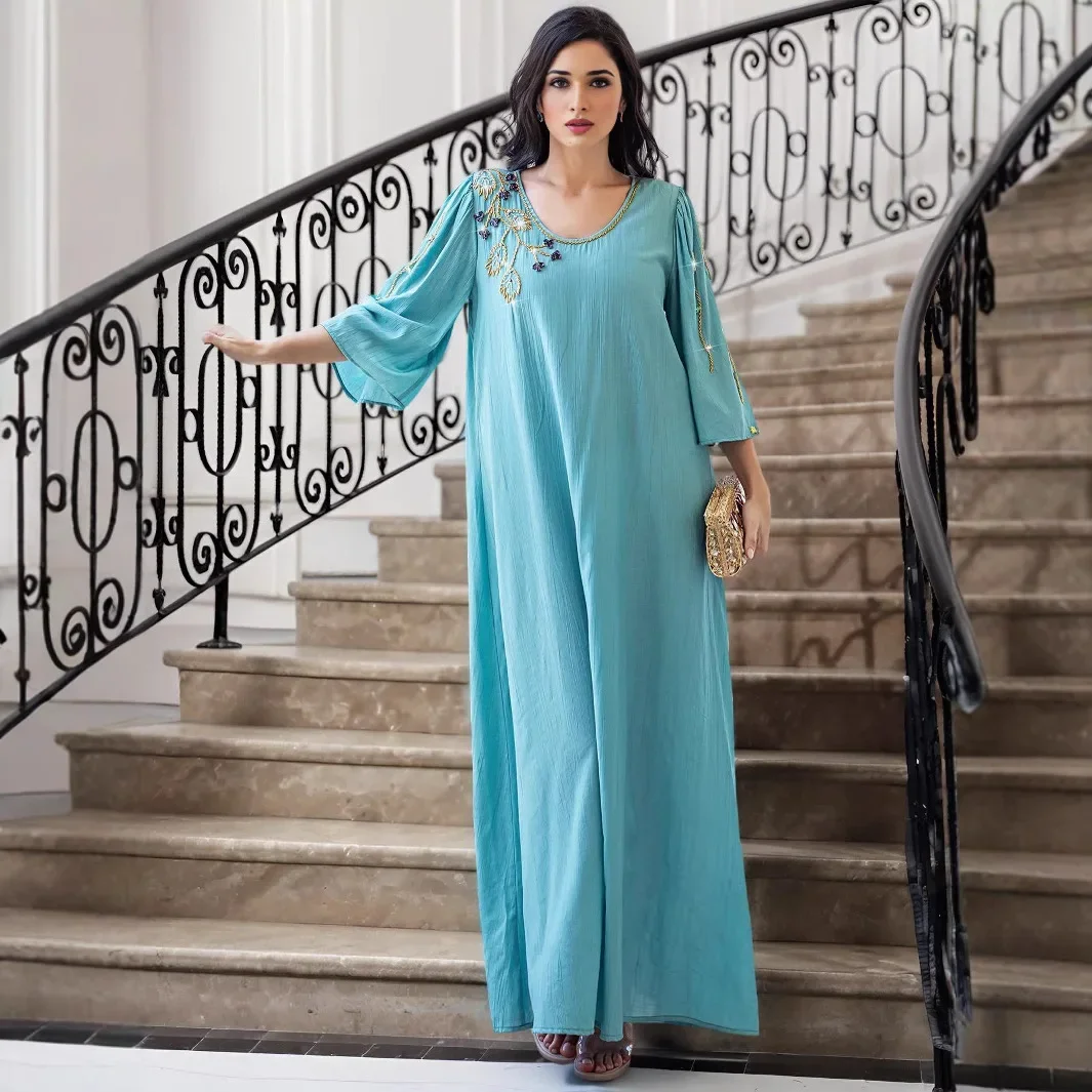 

Ramadan Diamonds Abayas Morocco Kaftan Women Muslim Maxi Dress Eid Kebaya Caftan Femme Musulmane Vestidos Robe Islam Clothing