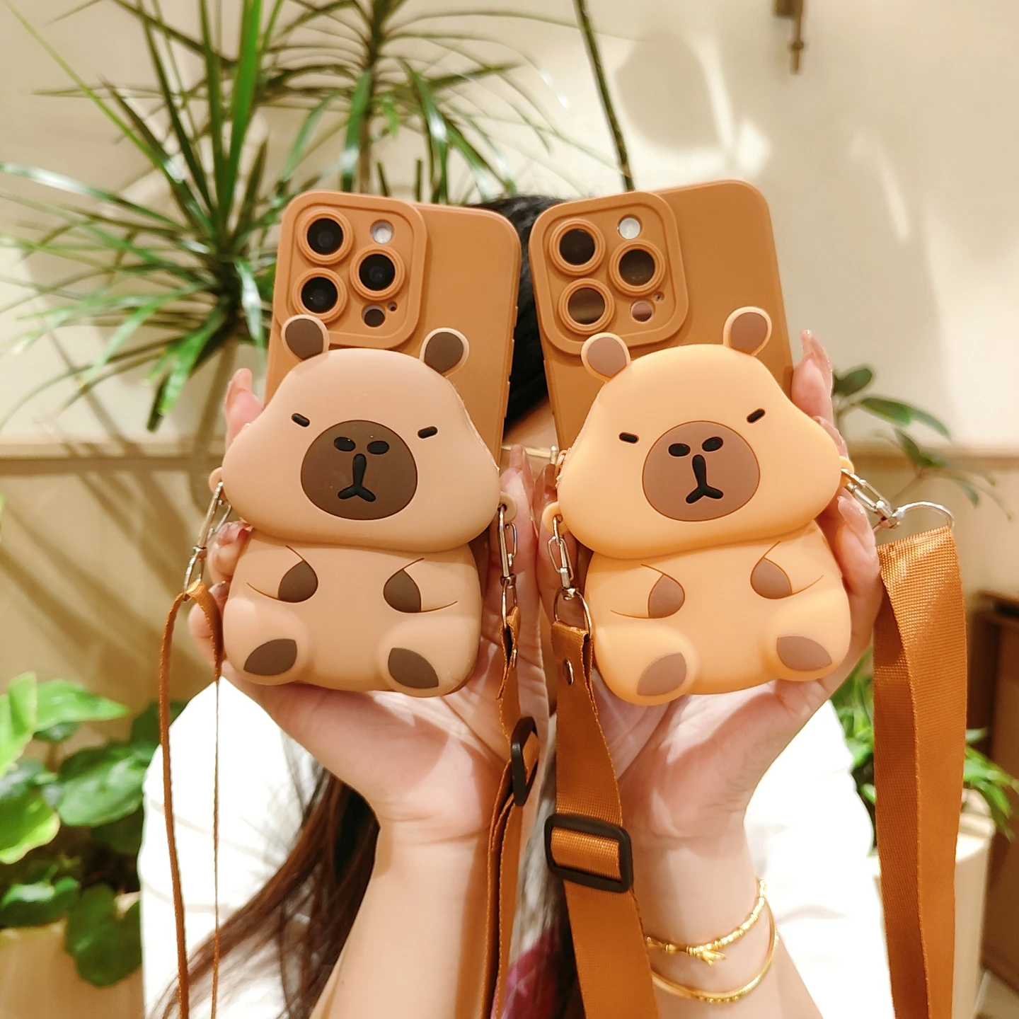آيفون 11 برو ماكس X XS ماكس XR 7 8 زائد SE 2020 2022 لطيف الكرتون كابيبارا الحيوان حقيبة المحفظة Crossbody حزام جراب هاتف غطاء #4