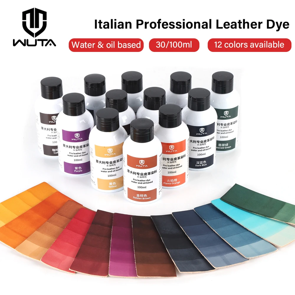 Tinte profesional italiano para cuero WUTA de 100 ml, penetrante y permanente, a base de agua y aceite, para coloración diurna de cuero curtido vegetal sin recubrimiento, ideal para zapatos, botas, cinturones, bolsos y