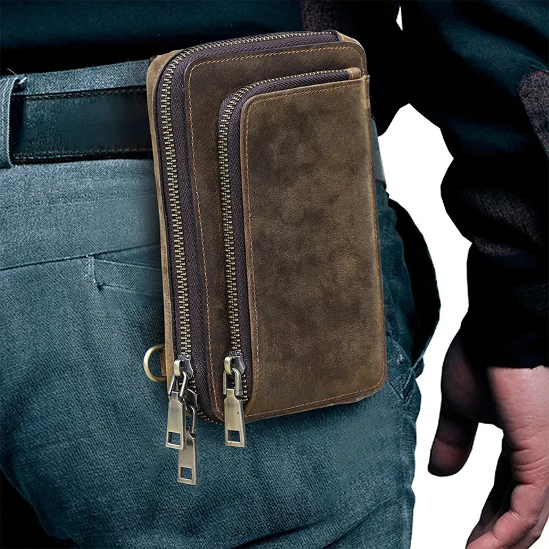 Riñonera pequeña informal de cuero genuino para hombre, bolso de hombro, diseño de mensajero, cinturón de viaje para teléfono de 6,7 pulgadas