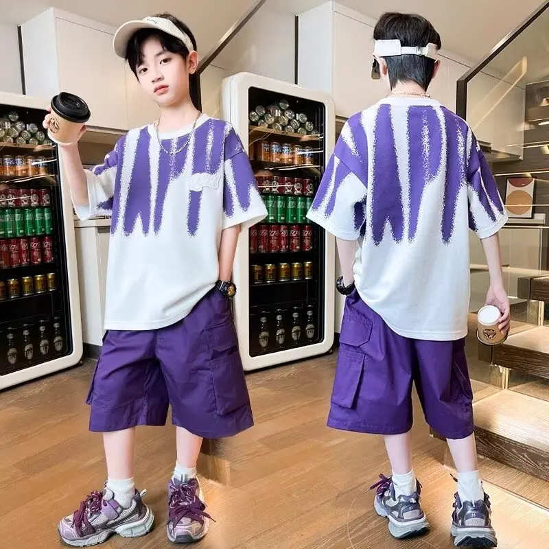 

2024 Summer Boys Girls Sports Set Korean High Street Fashion Kids T-shirts Shorts 2 Piece Set High Quality Children's Set New