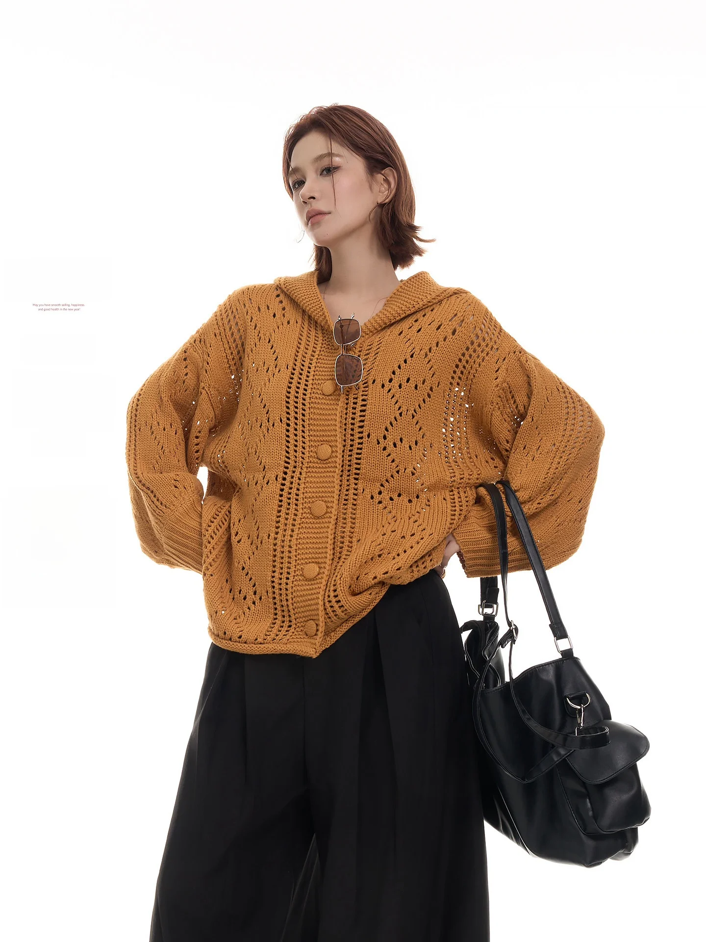 

Wutong Long Sve Knitted Hollow out Hoodie Women's Autumn New Sle Loose Breathable Cardigan Top Korean Sle Casual Wear