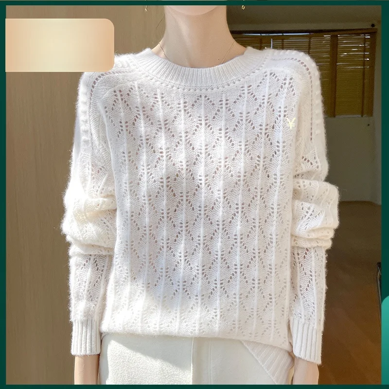 

Spring Autumn Loose Long Sve round Ne Pure Wool Base irt Women's Knitted Sweater Slimming Color Versatile Top