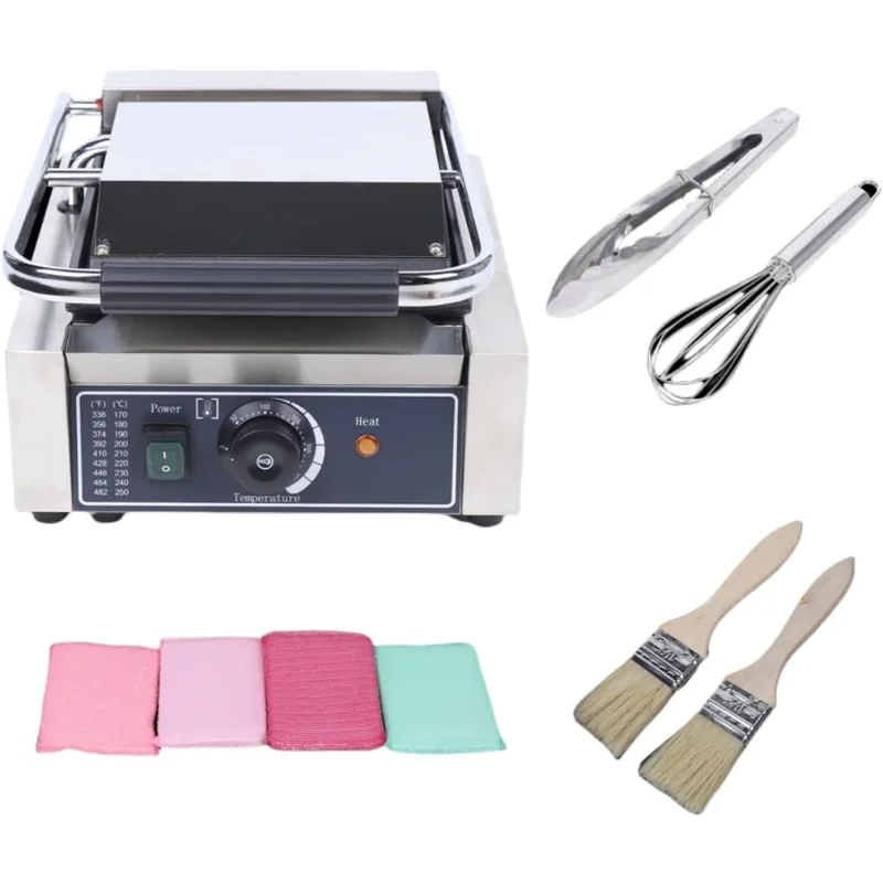 شواية بانيني التجارية، ماكينة شواية كهربائية مزدوجة الجوانب مع أسطح غير لاصقة، درجة حرارة قابلة للتعديل، صانع الساندوتشات
