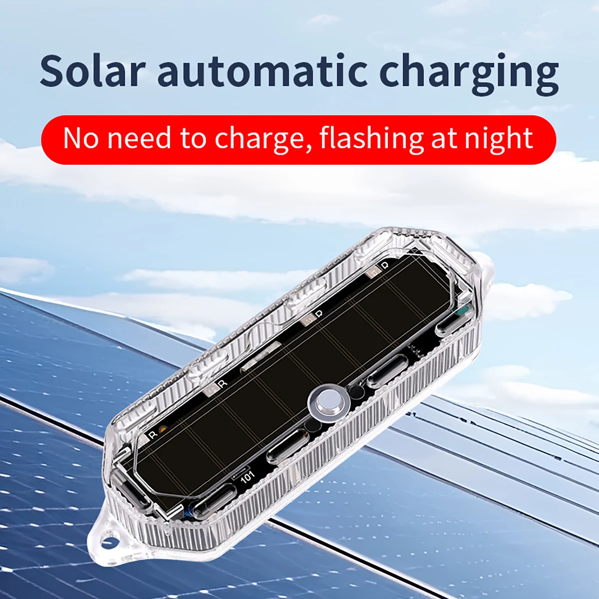 Car Solar Charging Center Light Vibration Night Riding Anti-Collision Light Motorcycle Electric Vehicle Flashing Warning Light