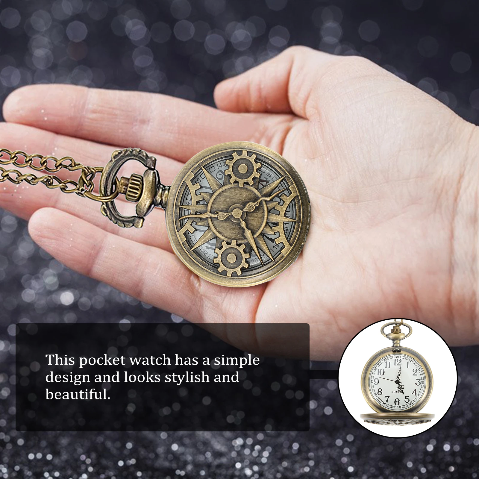 

Retro Bronze Quartz Pocket Watch Hollow Clamshell Flipping Cover Vintage Chain Hanging Pocket Watch Accessories
