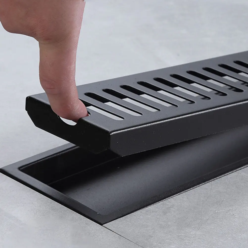 

Linear Stainless Steel Floor Drain Rectangle Design with Brick Pattern Cover Odor Proof Hair Filter for Kitchen Bathroom Shower