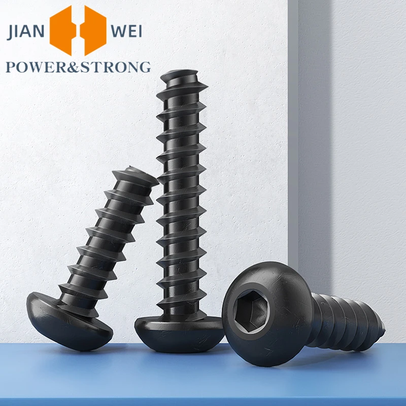 100pcs M2 M2.6 Grade 8.8 Carbon Steel Hexagon Socket Round Head Self Tapping Screws Pan Button Head Flat Tail Self Tapping Screw